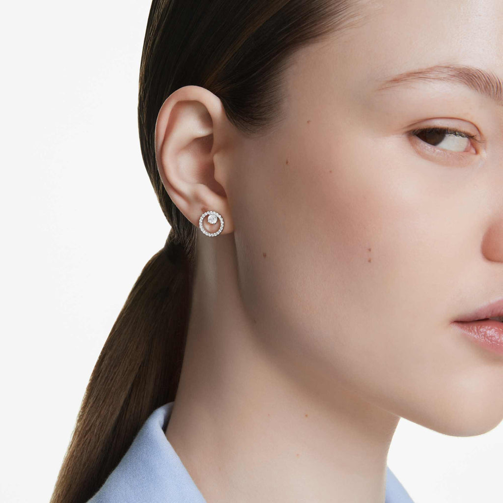 Swarovski Constella Stud Earrings, Round, Rhodium Plated — view 3