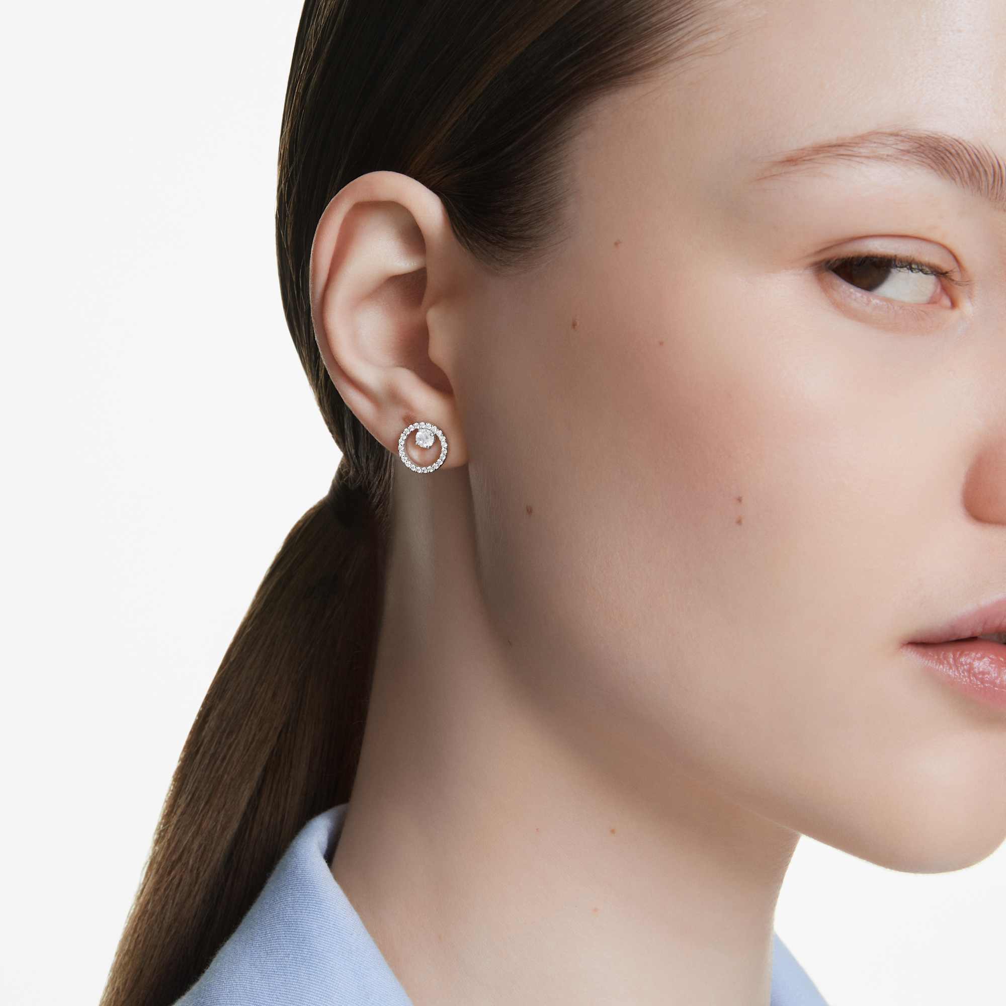 Swarovski Constella Stud Earrings, Round, Rhodium Plated — view 3