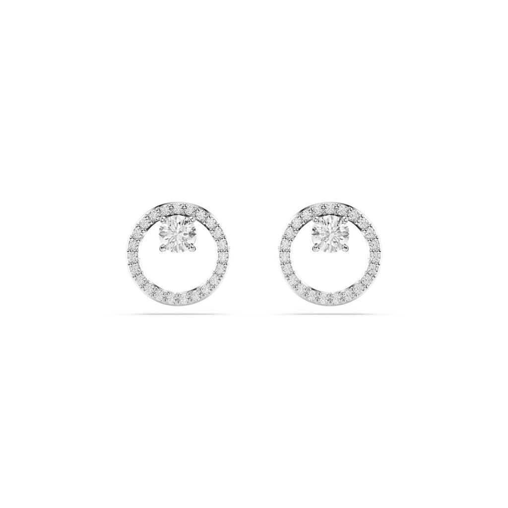 Swarovski Constella Stud Earrings, Round, Rhodium Plated — view 2