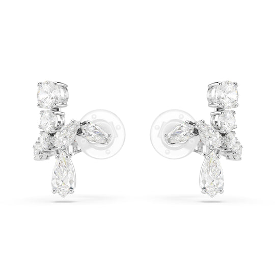 Swarovski Matrix. Mixed Cuts Clip On Earrings, Rhodium Plated