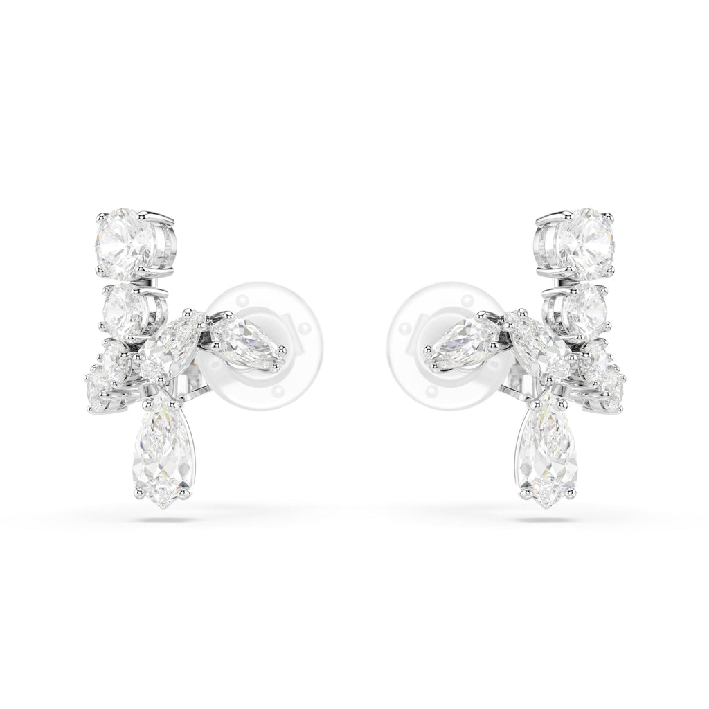Swarovski Matrix. Mixed Cuts Clip On Earrings, Rhodium Plated