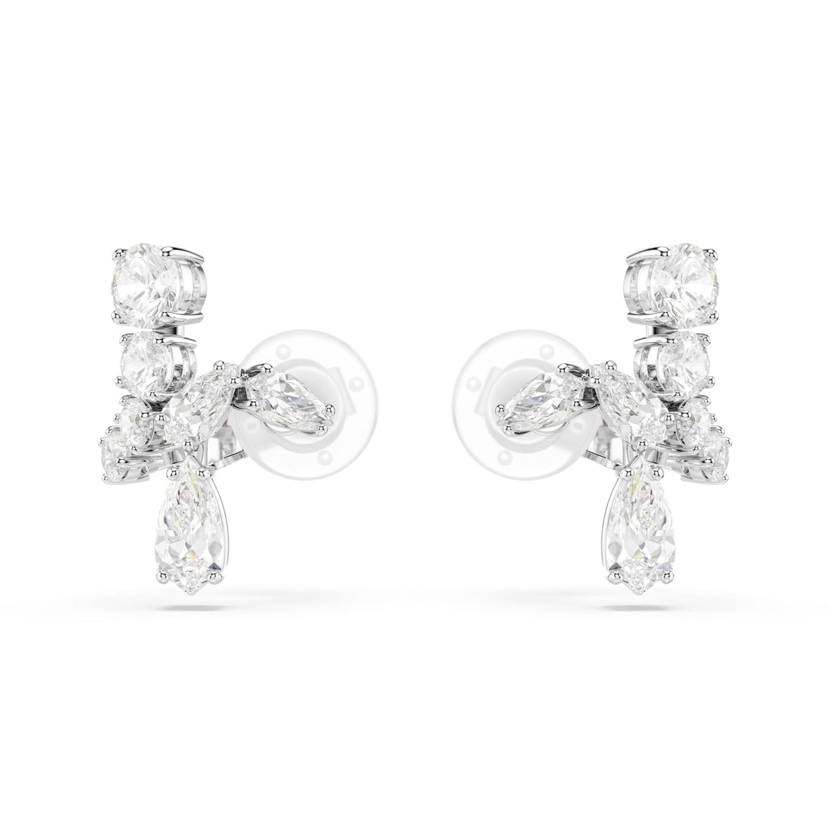 Swarovski Matrix. Mixed Cuts Clip On Earrings, Rhodium Plated