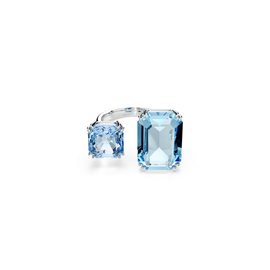 Swarovski Milenia Blue Octagon Cut Open Ring Rhodium Plated