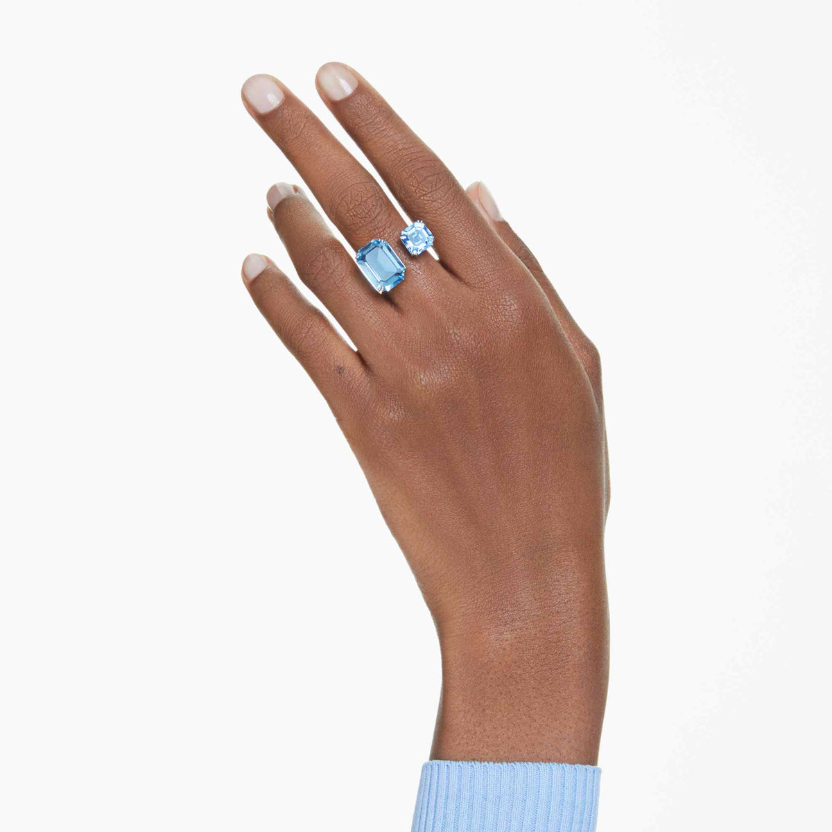 Swarovski Milenia Blue Octagon Cut Open Ring Rhodium Plated — view 3