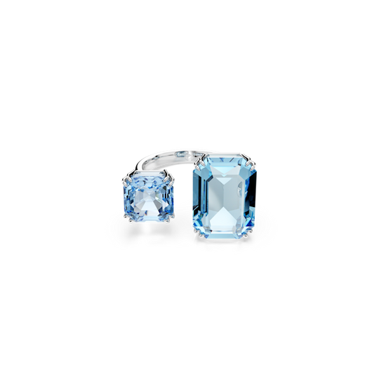 Swarovski Milenia Blue Octagon Cut Open Ring Rhodium Plated