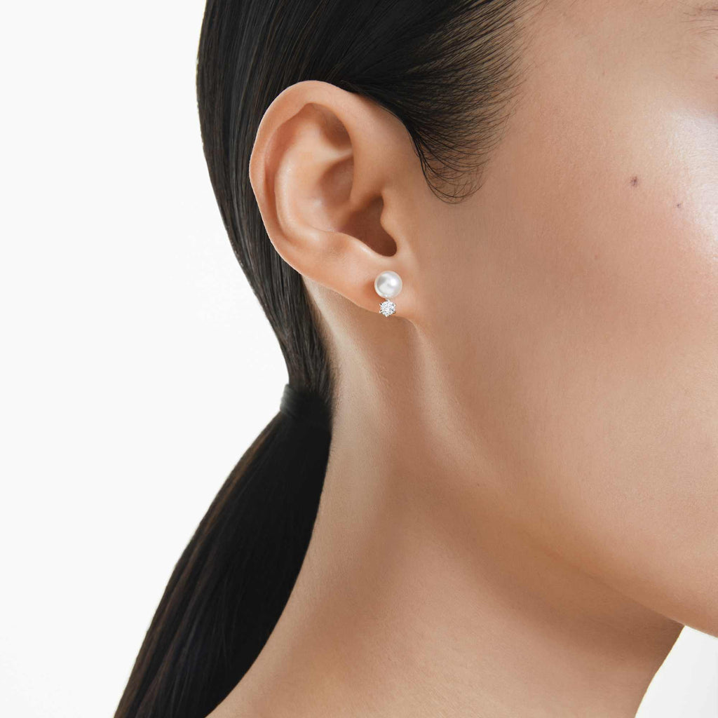 Swarovski Matrix Crystal Pearl Stud Earring — view 3