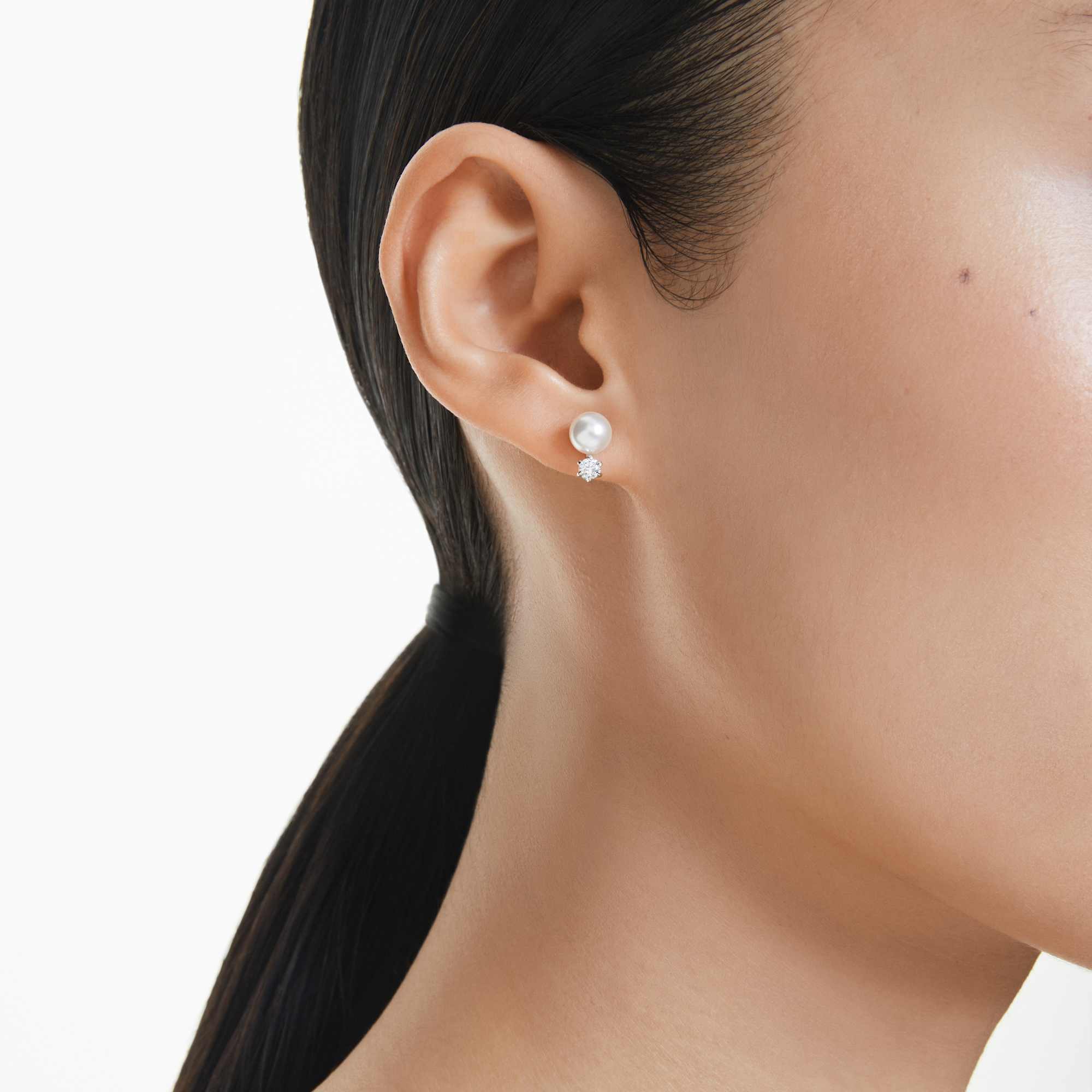 Swarovski Matrix Crystal Pearl Stud Earring — view 3