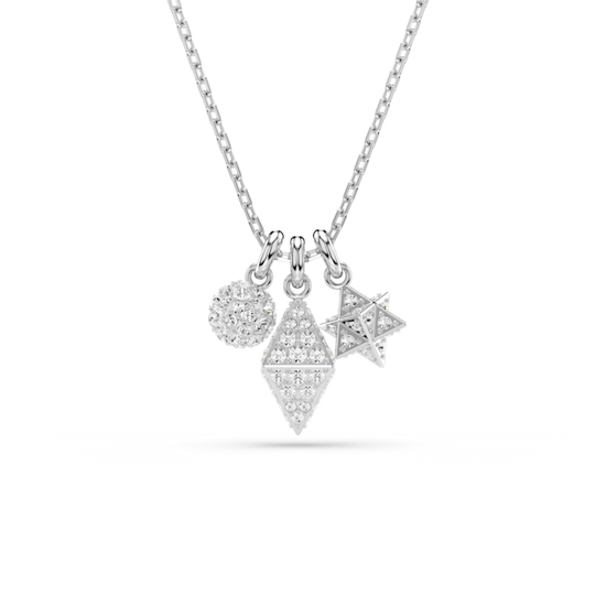 Swarovski Dextera Round Cut, Sphere and Cube Pendant Rhodium Plated **