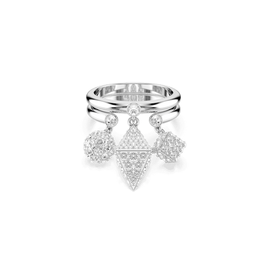 Swarovski Dextera Sphere and Cube 2 Ring Set Rhodium Plated *