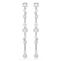 Swarovski Constella Pearl and Round Cut Crystal Drop Earrings Rhodium Plated