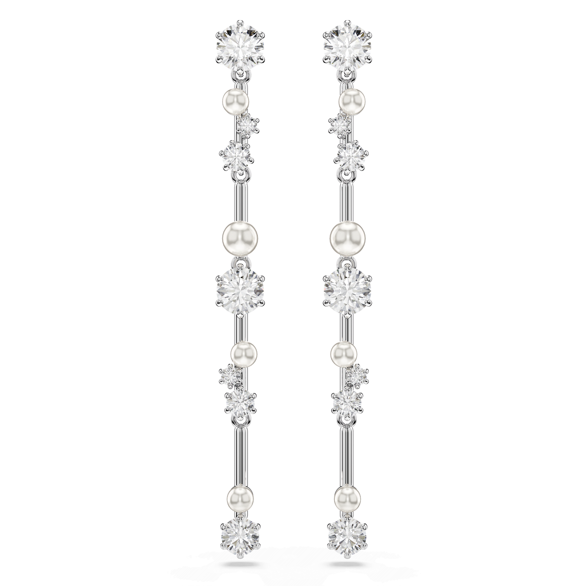 Swarovski Constella Pearl and Round Cut Crystal Drop Earrings Rhodium Plated
