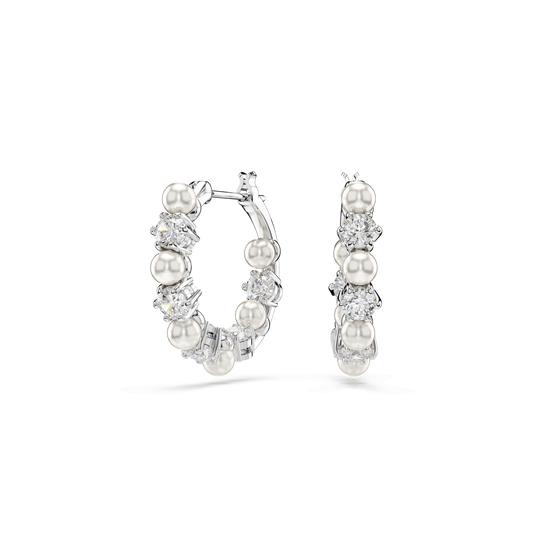 Swarovski Crytstal and Pearl Matrix Hoop Earrings Rhodium Plated