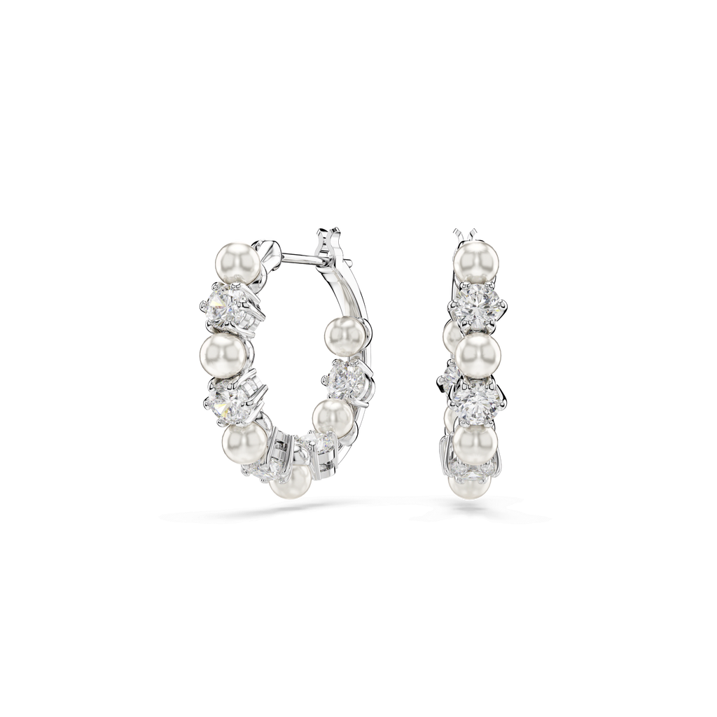 Swarovski Crytstal and Pearl Matrix Hoop Earrings Rhodium Plated