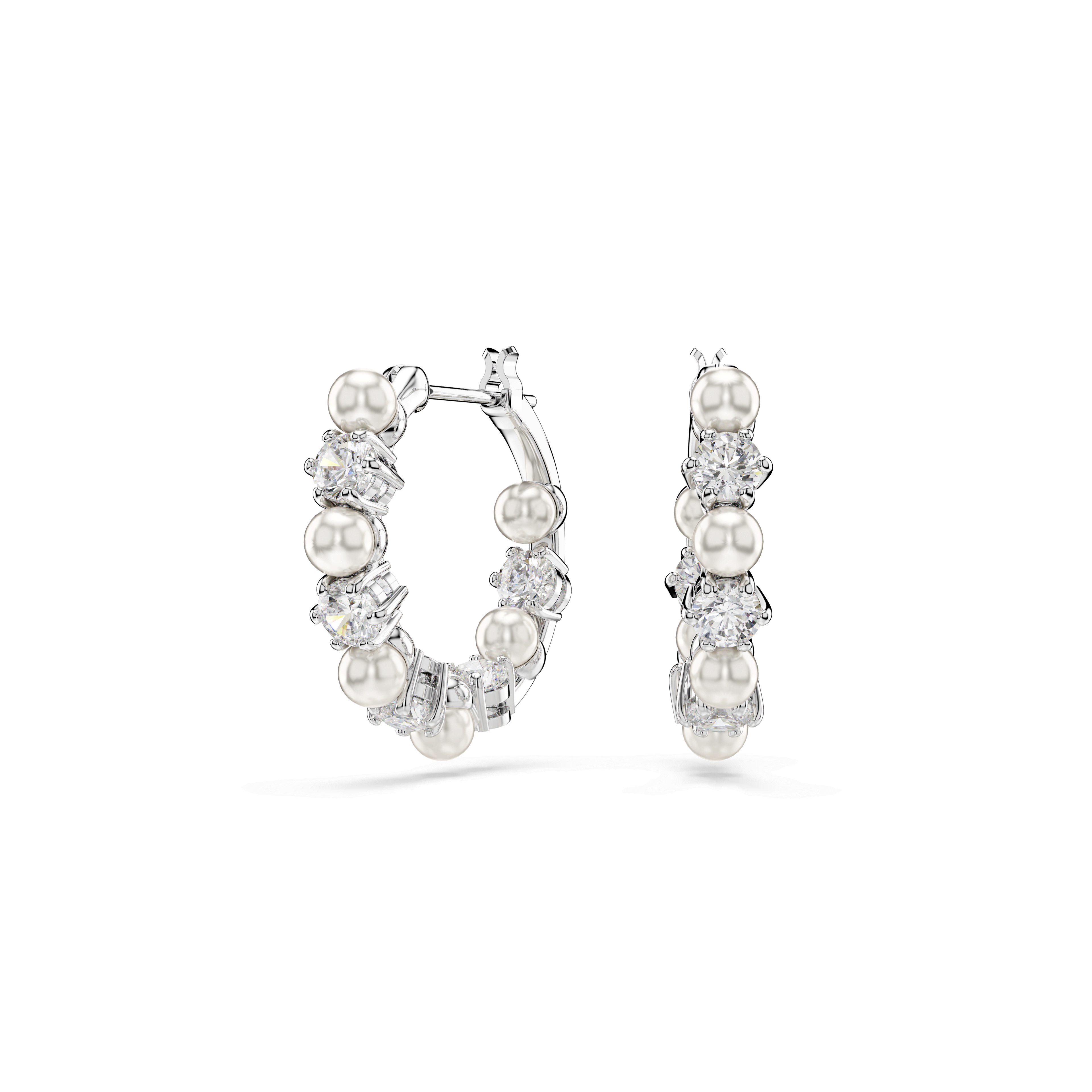 Swarovski Crytstal and Pearl Matrix Hoop Earrings Rhodium Plated