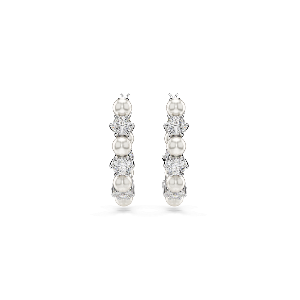 Swarovski Crytstal and Pearl Matrix Hoop Earrings Rhodium Plated — view 2