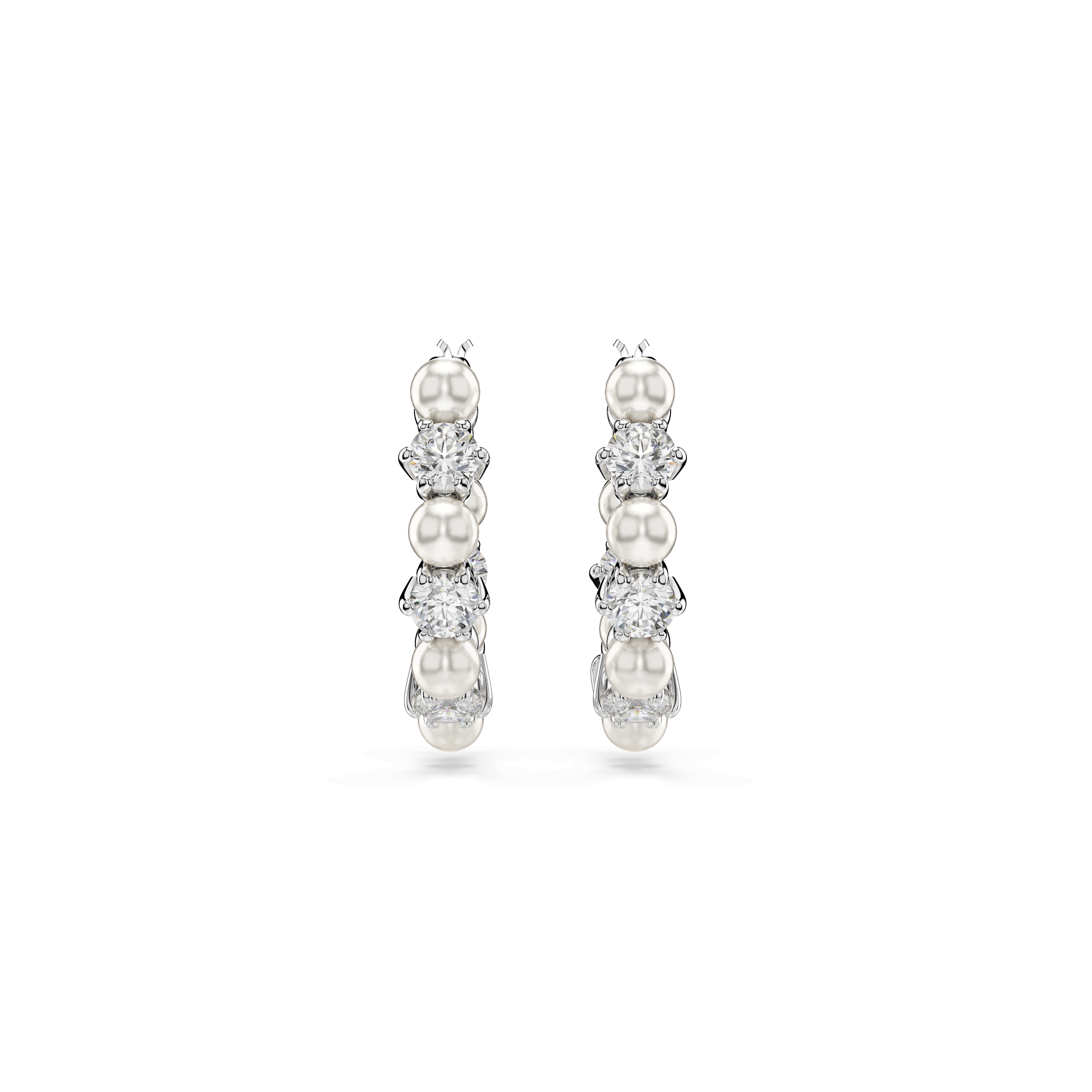 Swarovski Crytstal and Pearl Matrix Hoop Earrings Rhodium Plated — view 2