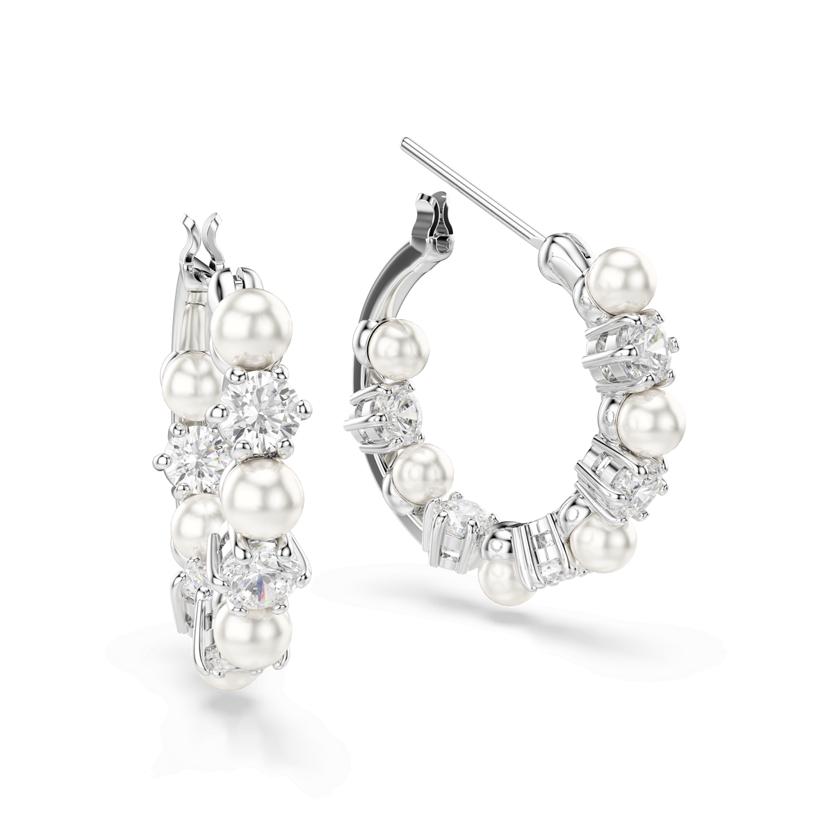 Swarovski Crytstal and Pearl Matrix Hoop Earrings Rhodium Plated — view 3