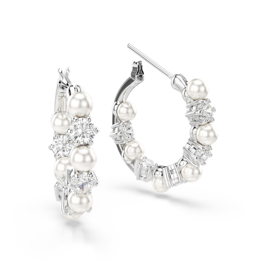Swarovski Crytstal and Pearl Matrix Hoop Earrings Rhodium Plated