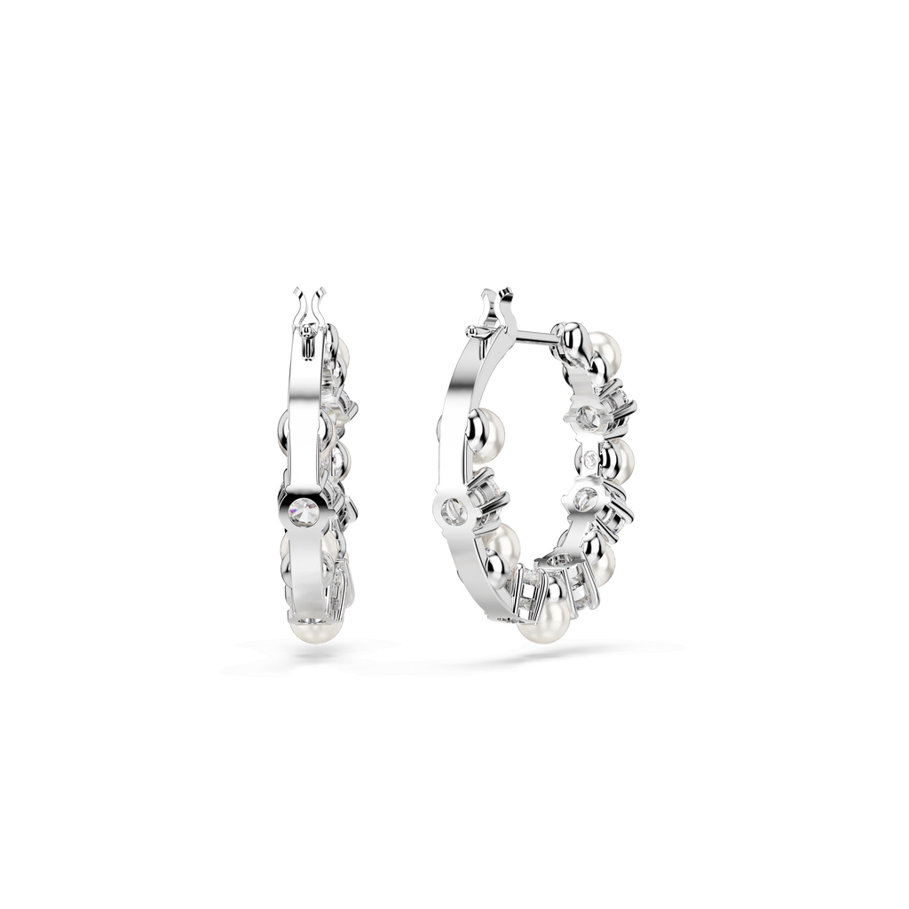 Swarovski Crytstal and Pearl Matrix Hoop Earrings Rhodium Plated — view 4