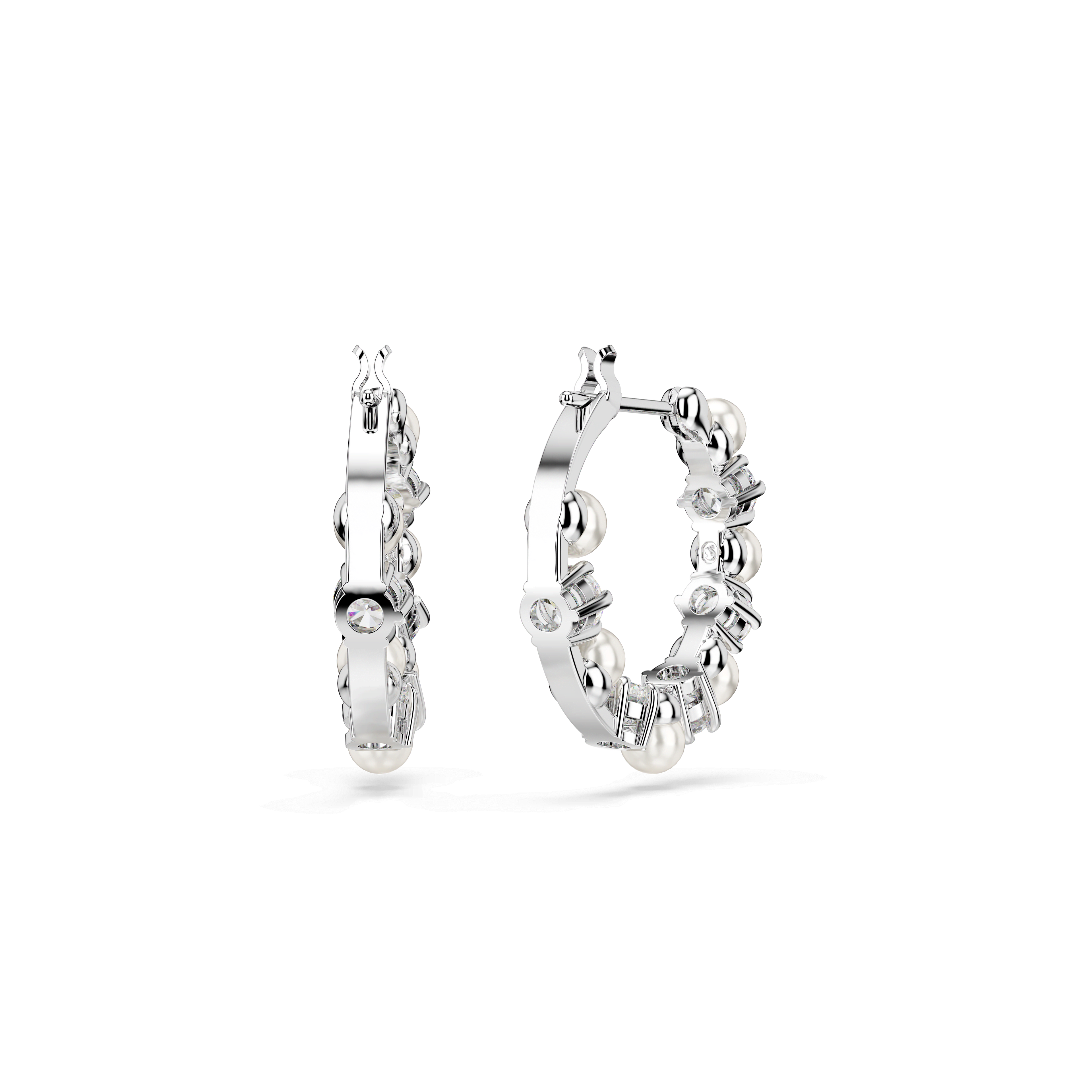 Swarovski Crytstal and Pearl Matrix Hoop Earrings Rhodium Plated — view 4