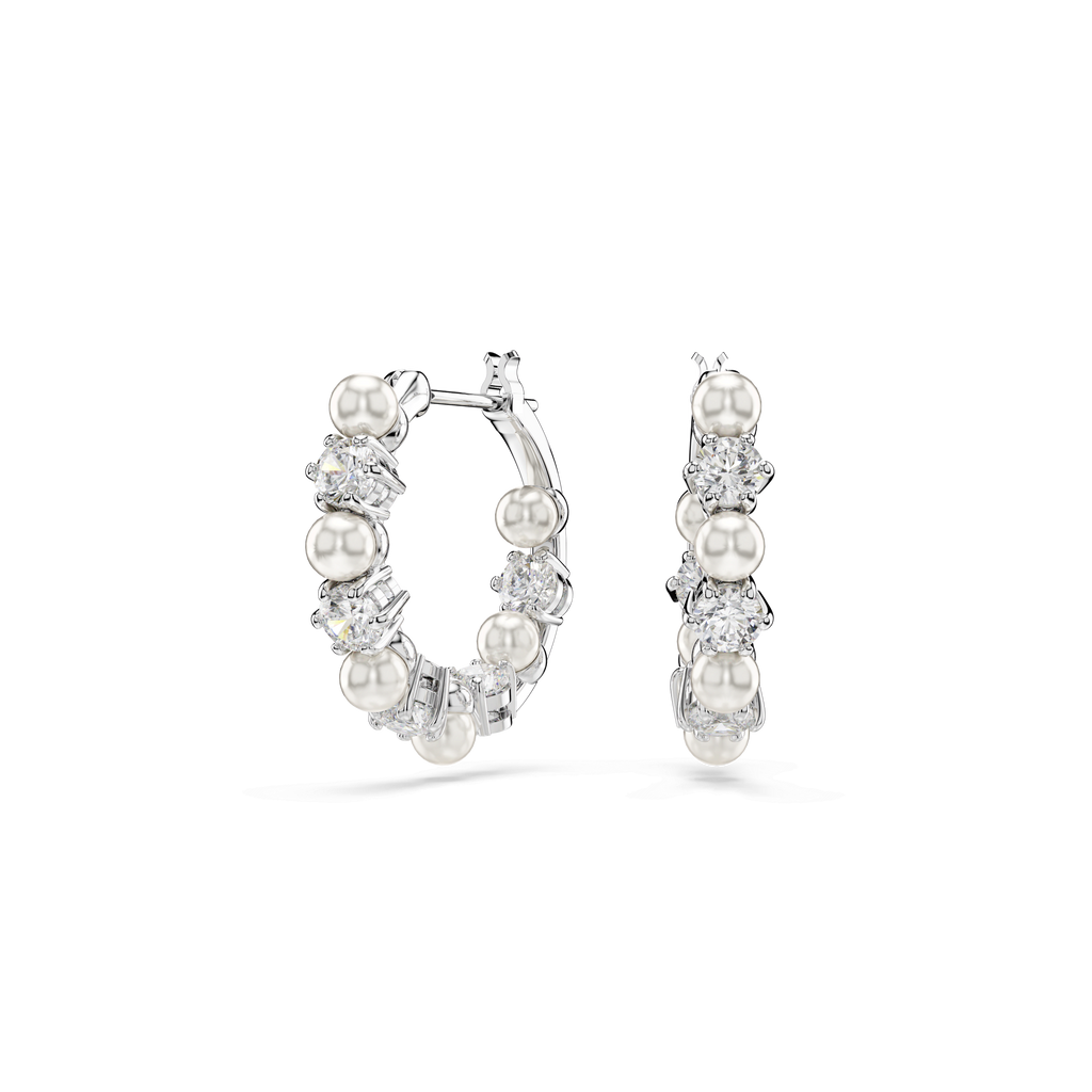 Swarovski Crytstal and Pearl Matrix Hoop Earrings Rhodium Plated — view 5