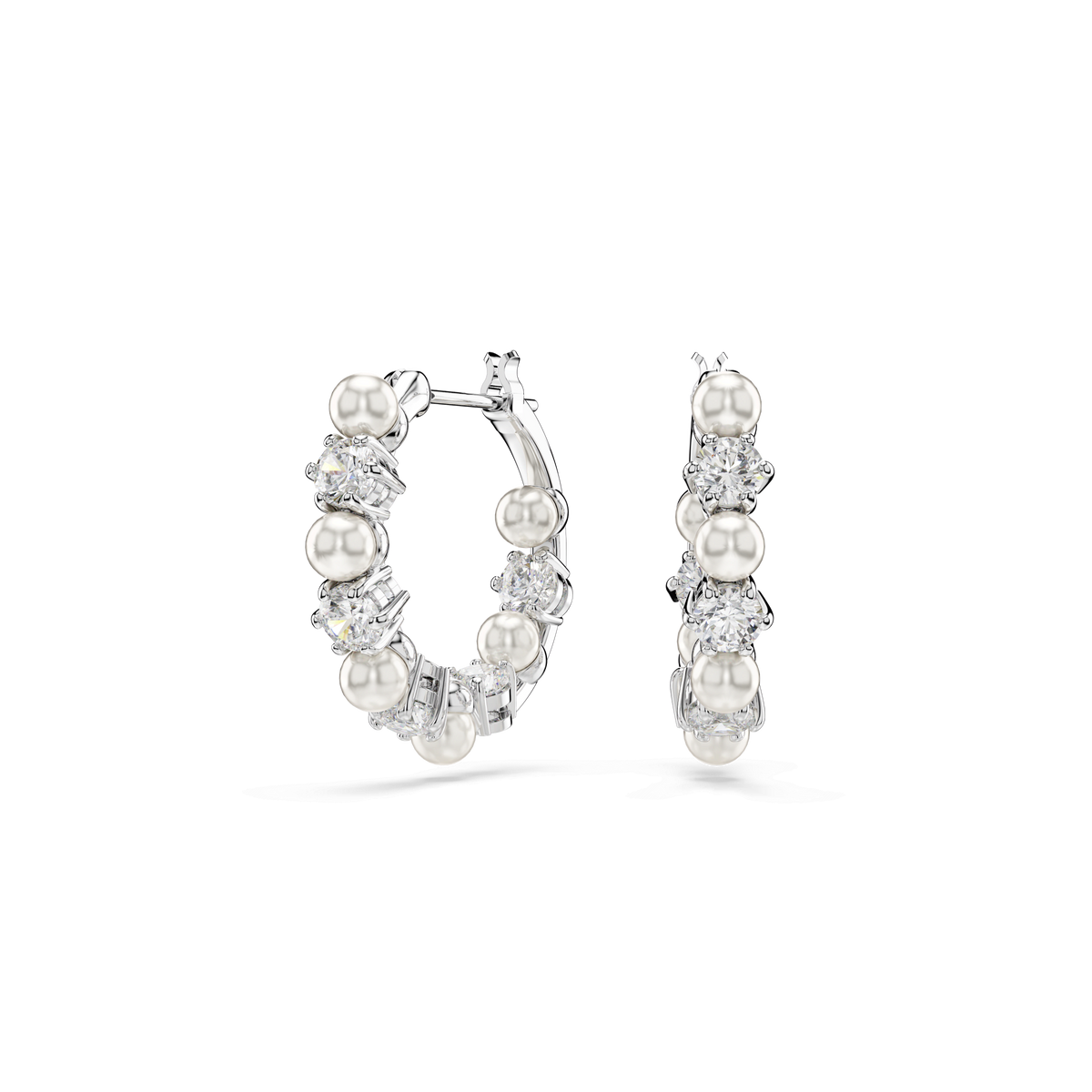Swarovski Crytstal and Pearl Matrix Hoop Earrings Rhodium Plated — view 5