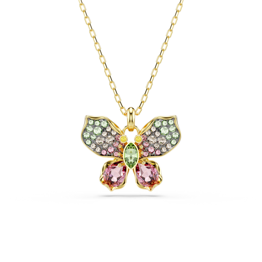 Swarovski Idyllia Mixed Cuts, Pave, Multicoloured Butterfly Pendant. Gold Plated