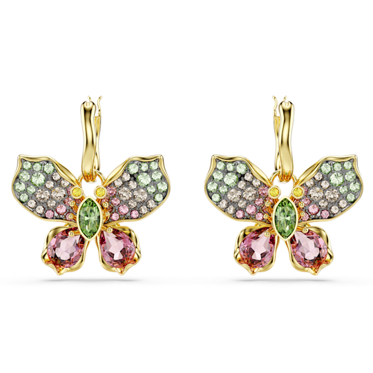 Swarovski Idyllia Mixed Cuts, Pave, Multicoloured Butterfly Earrings. Gold Plated