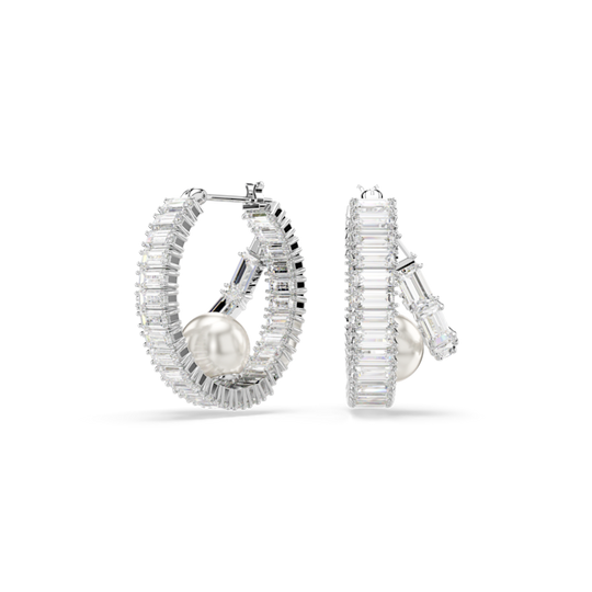 Swarovski Ariana Grande 2025 Capsule Collection: Baguette Crystal With Crystal Pearl Double Hoop Earrings