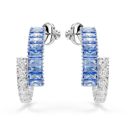 Swarovski Matrix Hoop Earrings Mixed Cuts, Blue, Rhodium Plated