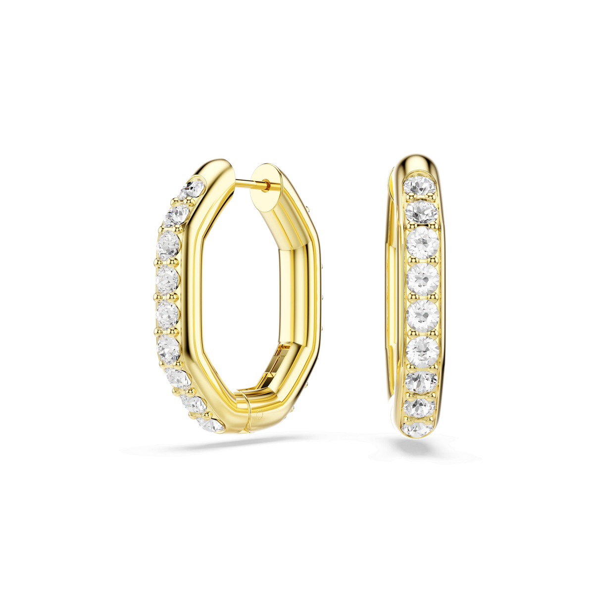 Swarovski Dextera Octagon Round Cut Crystal Hoop Earrings Gold Plated