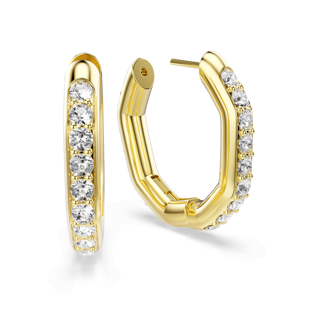 Swarovski Dextera Octagon Round Cut Crystal Hoop Earrings Gold Plated — view 3
