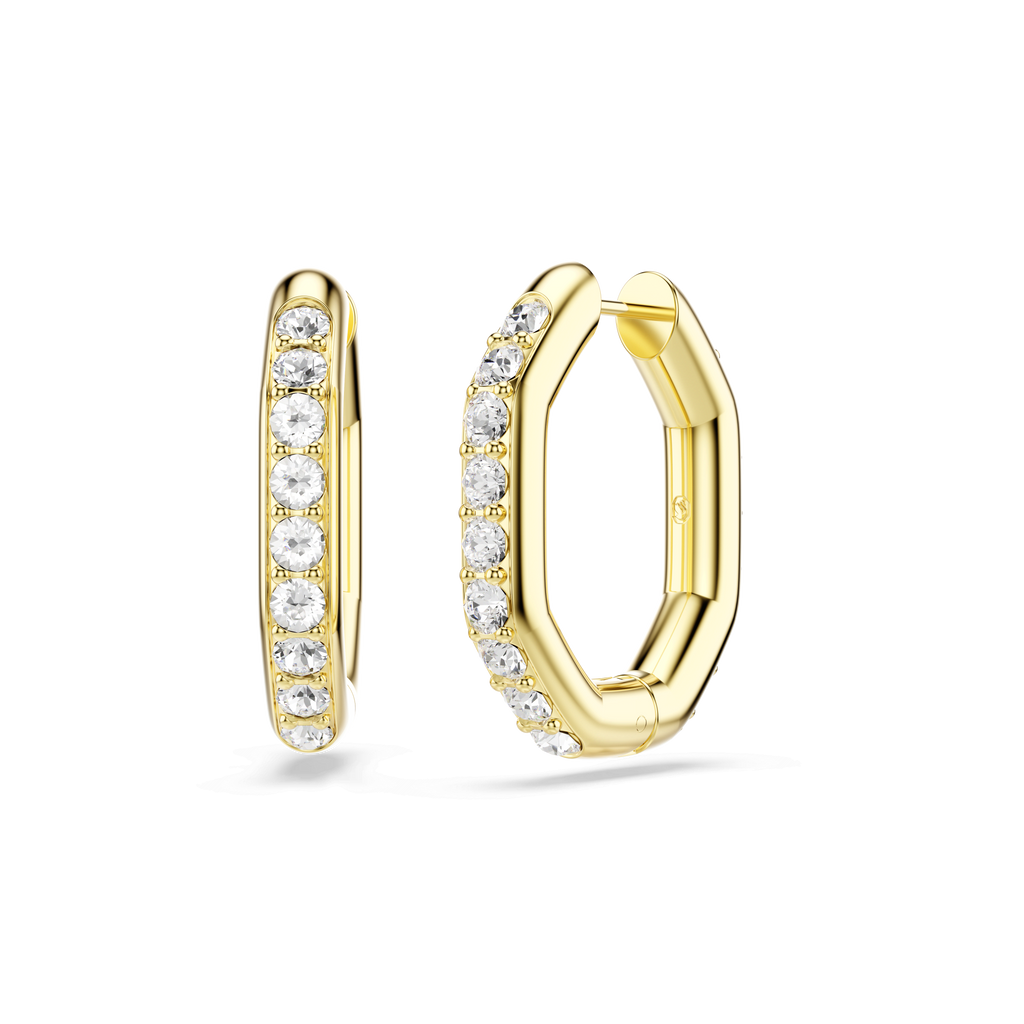 Swarovski Dextera Octagon Round Cut Crystal Hoop Earrings Gold Plated — view 4