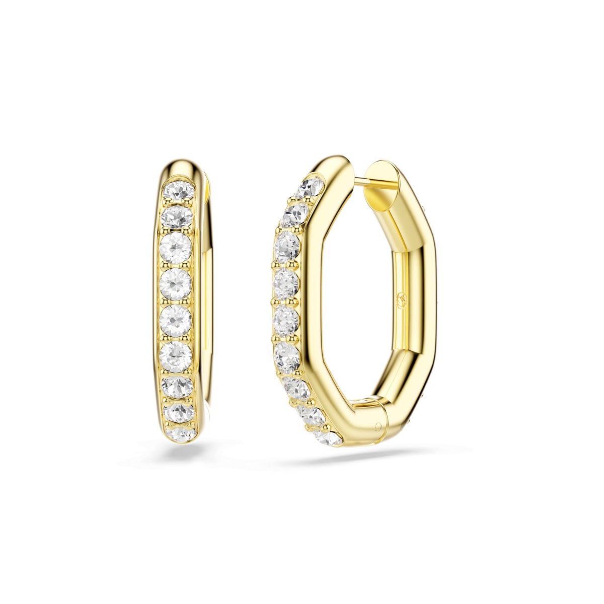 Swarovski Dextera Octagon Round Cut Crystal Hoop Earrings Gold Plated — view 4