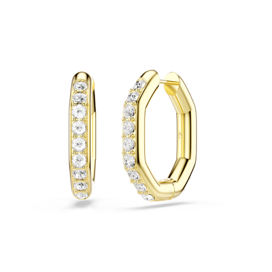 Swarovski Dextera Hoop Earrings Octagon shape, Round Cut, White, Gold Plated