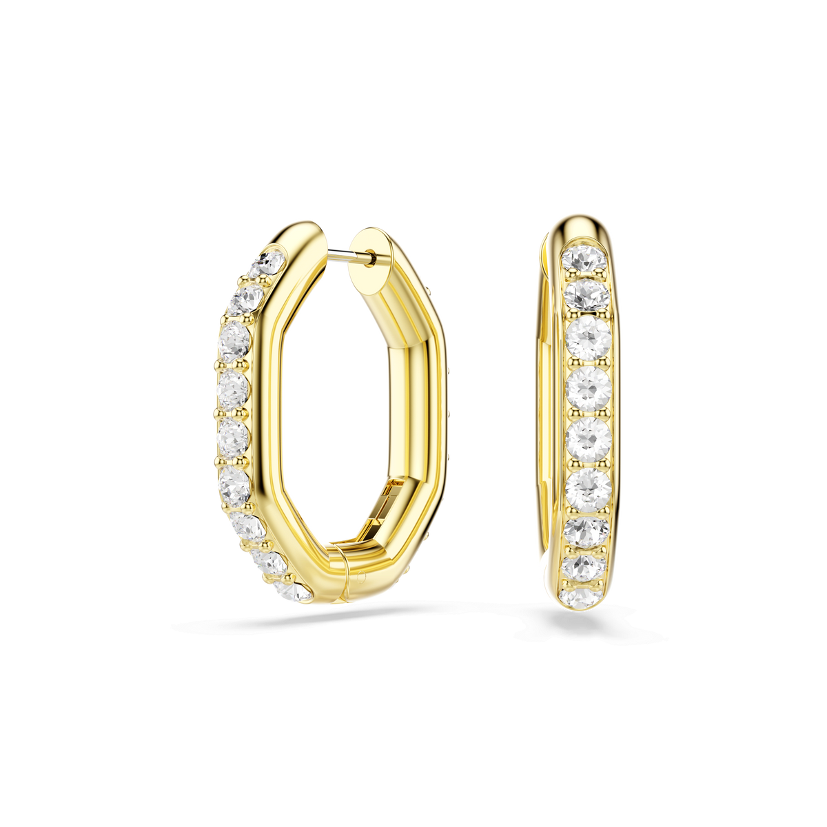 Swarovski Dextera Octagon Round Cut Crystal Hoop Earrings Gold Plated — view 5