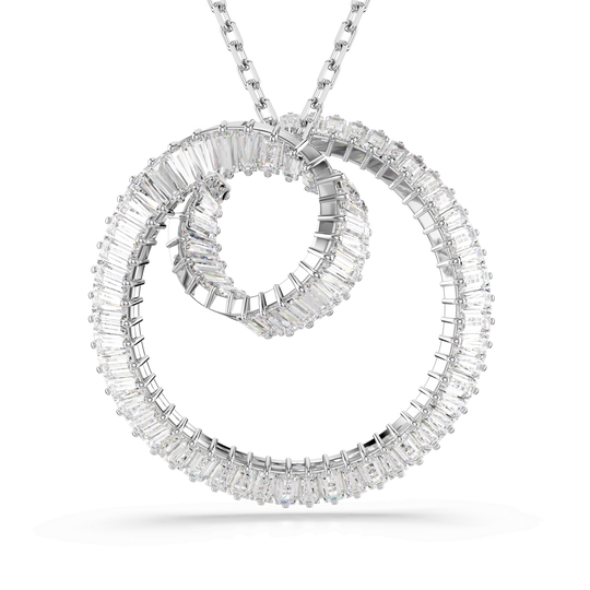 Swarovski Matrix Baguette Cut Circular Crystal Necklace Rhodium Plated