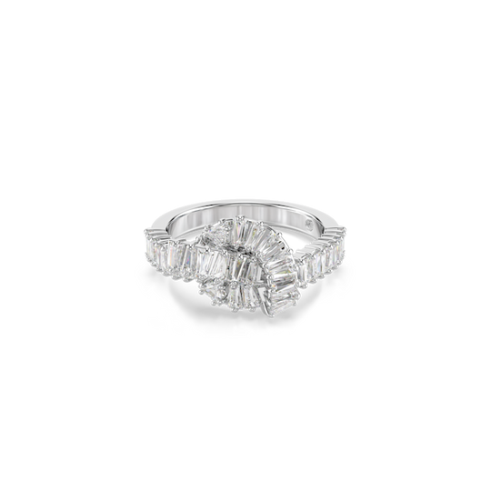Swarovski Matrix Ring Baguette Cut, Knot, White, Rhodium Plated