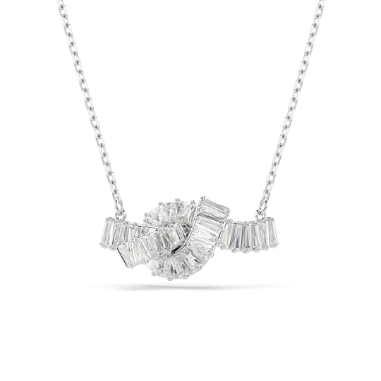 Swarovski Matrix pendant Baguette cut, Knot, White, Rhodium plated