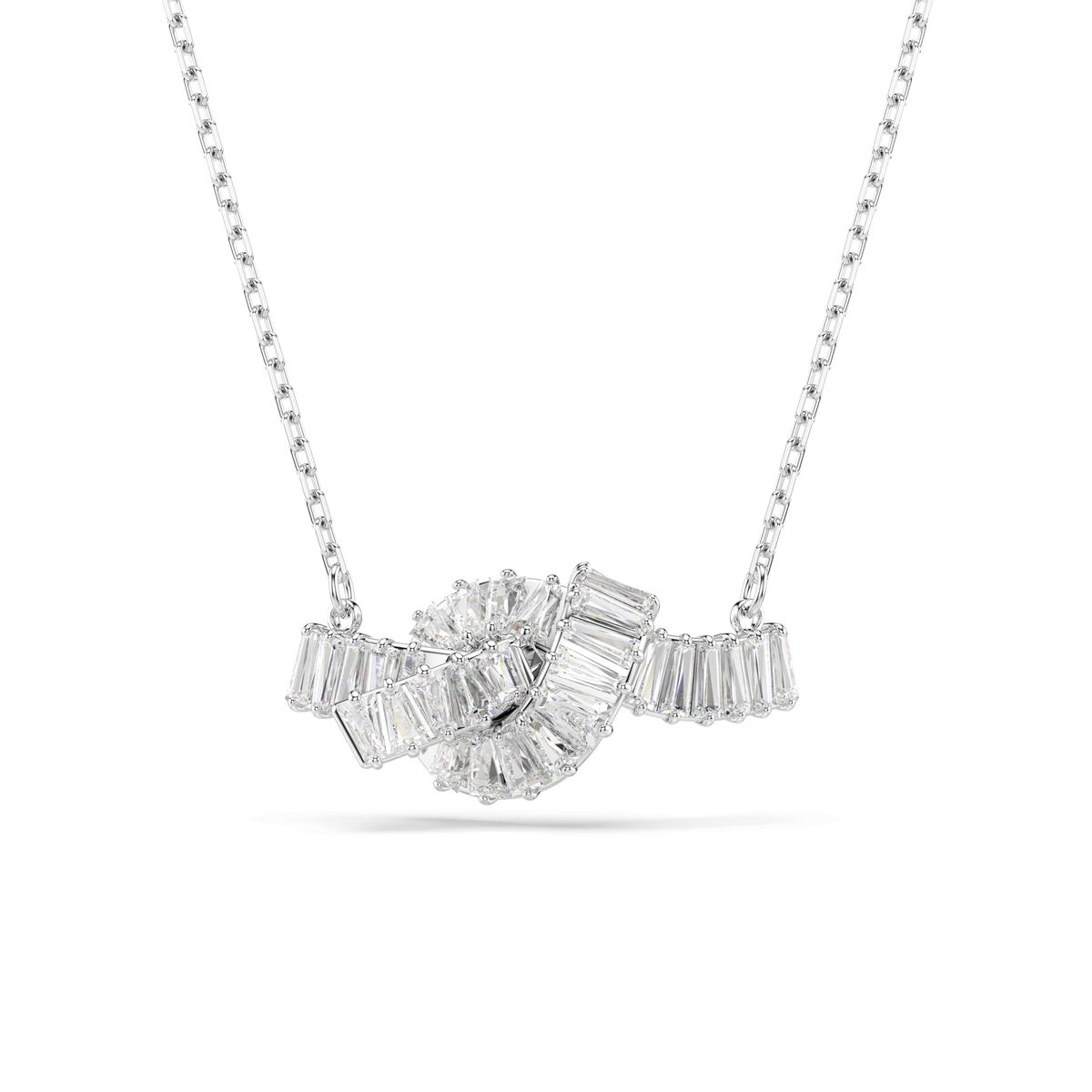Swarovski Matrix pendant Baguette cut, Knot, White, Rhodium plated