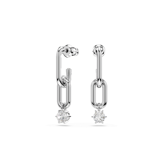 Swarovski Constella Drop Earrings Round Cut, White, Rhodium plated