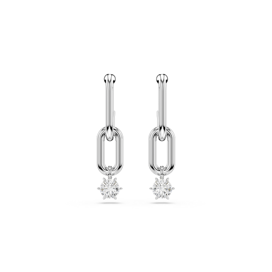 Swarovski Constella Drop Earrings Round Cut, White, Rhodium plated