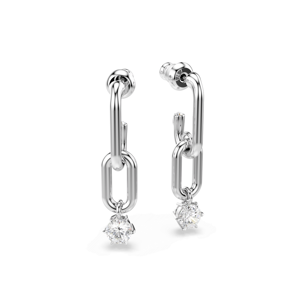Swarovski Constella Drop Earrings Round Cut, White, Rhodium plated — view 3
