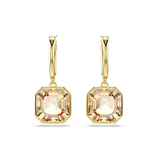 Swarovski Millenia Drop Earrings Square Cut, Caramel, Gold-tone plated