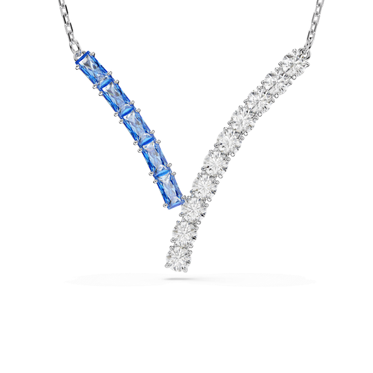 Swarovski Matrix Pendant Mixed cuts, Blue, Rhodium plated