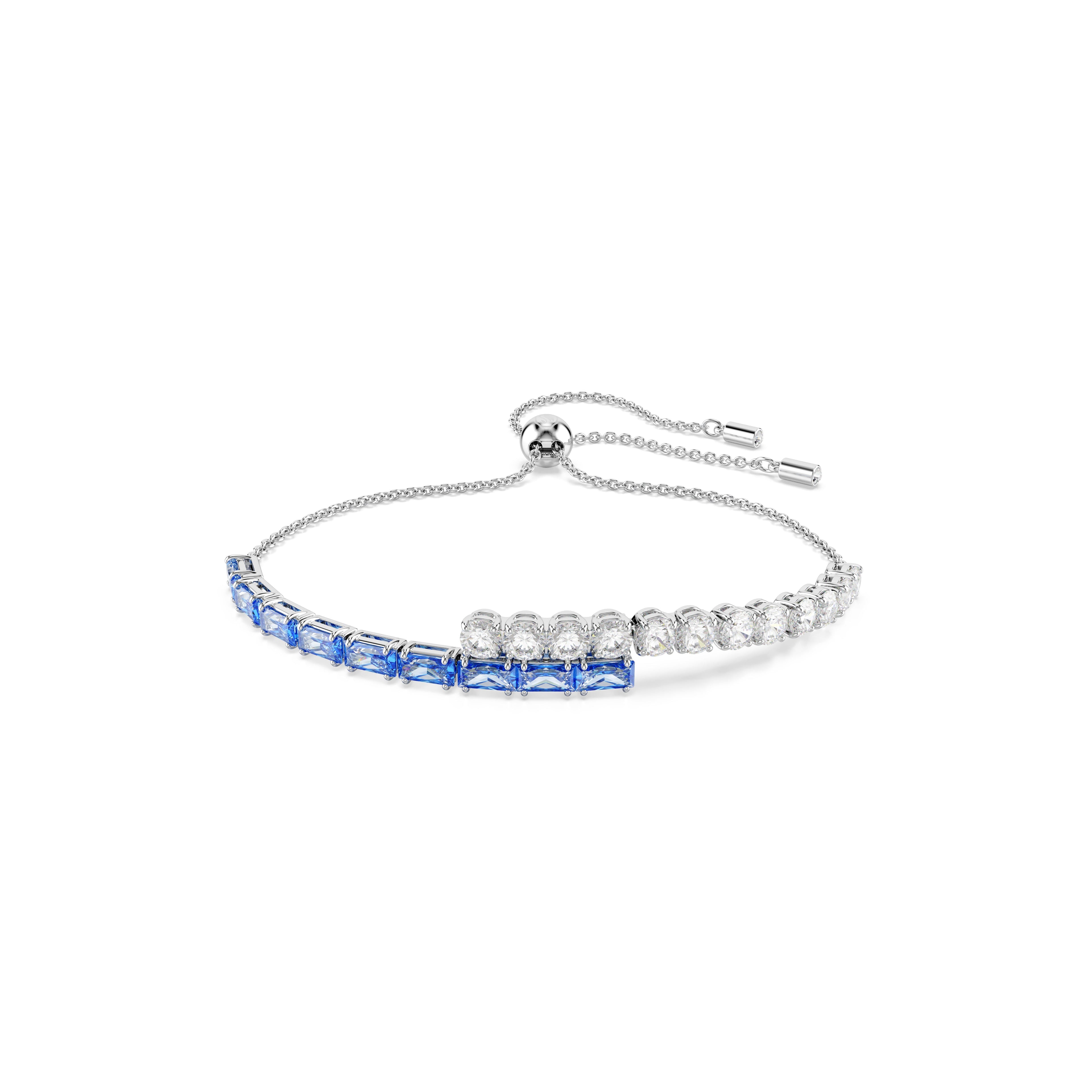 Swarovski Matrix bangle Mixed cuts, Blue, Rhodium plated