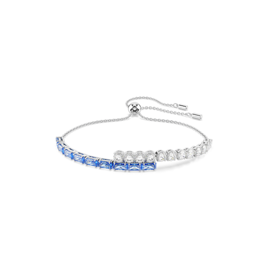Swarovski Matrix bangle Mixed cuts, Blue, Rhodium plated