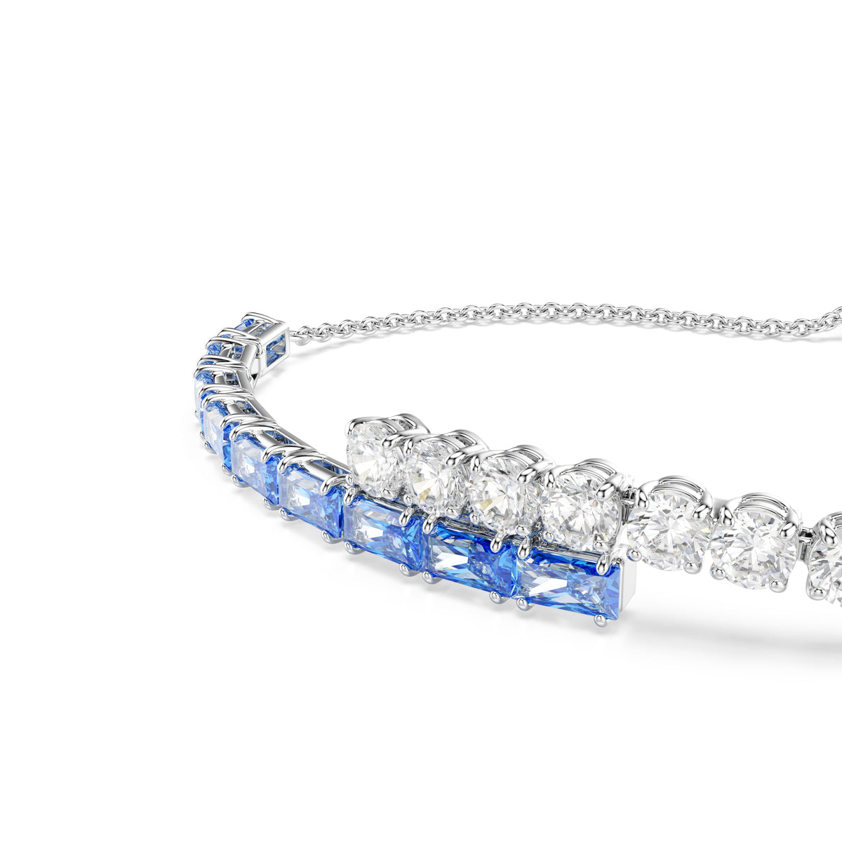 Swarovski Matrix bangle Mixed cuts, Blue, Rhodium plated — view 3