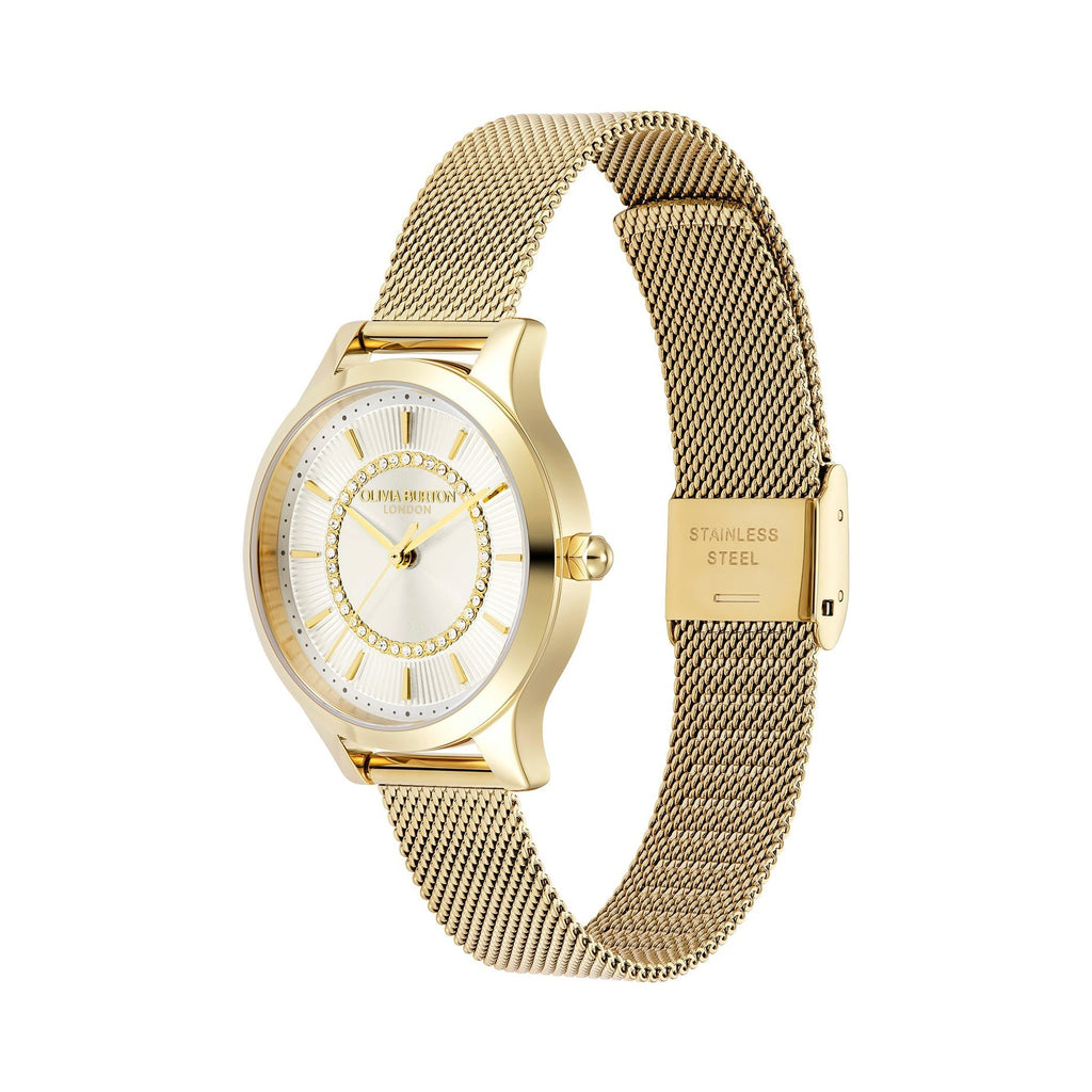 Olivia Burton Ladies Signature Ivory Sunburst Dial Mesh Bracelet Watch Gold Plated by Olivia Burton