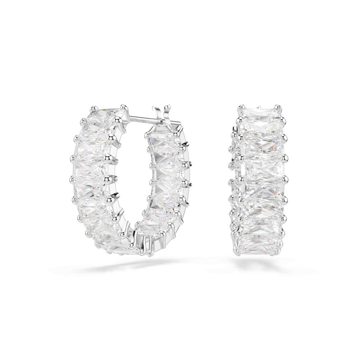 Swarovski Matrix Baguette Cut Zirconia Hoop Earrings Rhodium Plated
